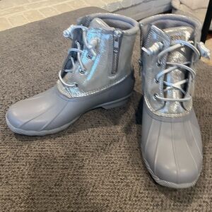 Shiny Silver Sperry Duck Boots